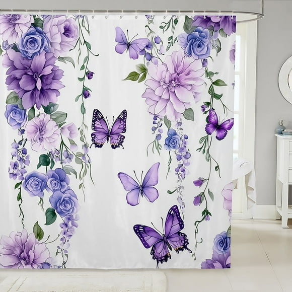 Erosebridal Flying Butterfly Bathroom Curtain 72x78,Spring Garden Bathroom Decor,Flower Room Decor
