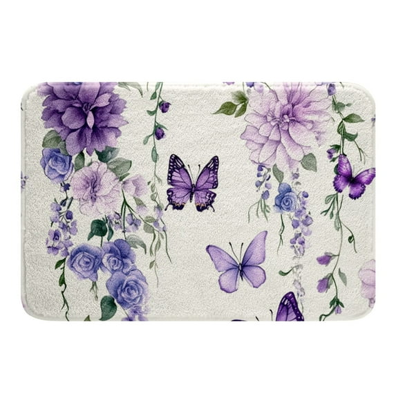 Erosebridal Flying Butterfly Bathroom Rugs 16x24,Spring Garden Bathroom Mat,Flower Room Decor