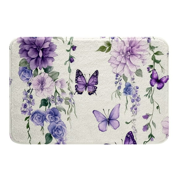 Erosebridal Flying Butterfly Bathtub Mat 20x32,Spring Garden Bath Rug,Flower Room Decor