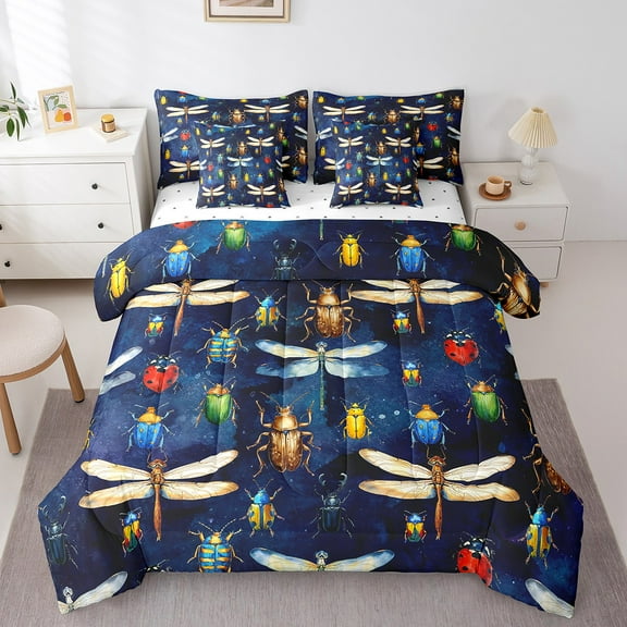 Erosebridal Flying Insects Bed in a Bag Twin size, Retro Dragonfly Bed Set, Rustic Boho Decor, 7pcs