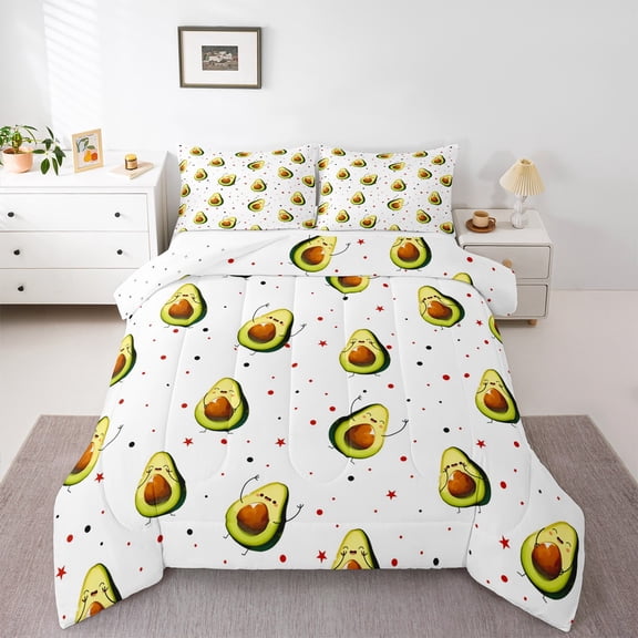 Erosebridal Food Avocado Bedding King Comforter Set,Polka Dots Comforter Sets King Size,Cartoon Fruit Duvet Insert,Lightweight Kawaii Bedroom Decorative,Reversible,3pcs