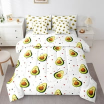 Erosebridal Food Avocado Bedding Sets Twin Size,Polka Dots Comforter Sets with Sheets,Cartoon Fruit Bed in a Bag Twin size,Lightweight Kawaii Bedroom Decorative,Reversible,7pcs
