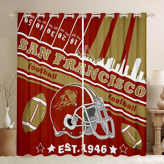 Erosebridal Football 30%-50% Blackout Curtains 2 Panels,(38Wx54L) San Francisco Curtains Gifts for Football Fans Football City 30%-50% Room Darkening 30%-50% Blackout Curtain Rugby Sports