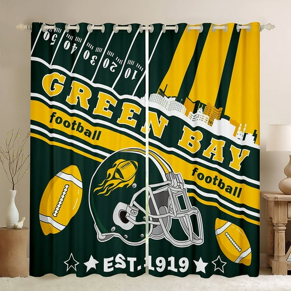 Erosebridal Football 30%-50% Blackout Curtains 2 Panels,(42Wx84L) Green Bay Curtains Gifts for Football Fans Football City 30%-50% Room Darkening 30%-50% Blackout Curtain Rugby Sports