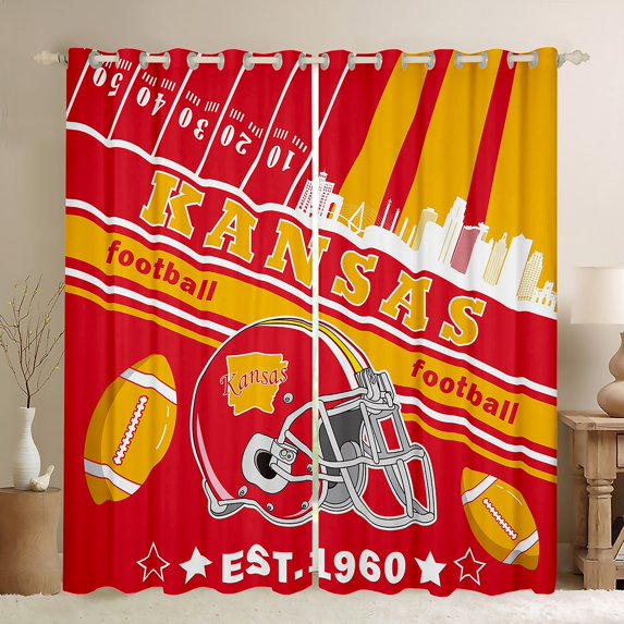 Erosebridal Football 30%-50% Blackout Curtains 2 Panels,(42Wx84L) Kansas Curtains for Living Room Gifts for Football Fans Football City 30%-50% Room Darkening 30%-50% Blackout Curtain Rugby Sports