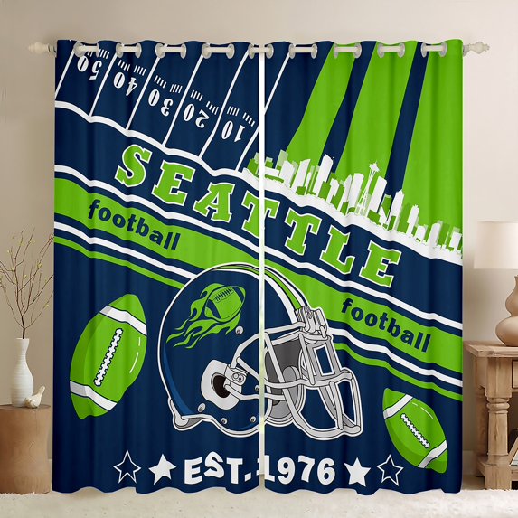 Erosebridal Football 30%-50% Blackout Curtains 2 Panels,(52Wx63L) Seattle Curtains Gifts for Football Fans Football CityRoom Darkening 30%-50% Blackout Curtain Rugby Sports Window Treatments