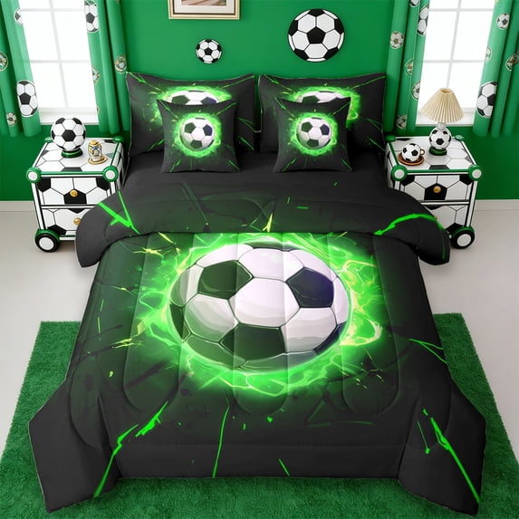 Erosebridal Football 7 Pieces Bedding Comforter Set For Soccer Gamer,Ball Sport Games Kids Full Bedding Set For Boys,Reversible Black