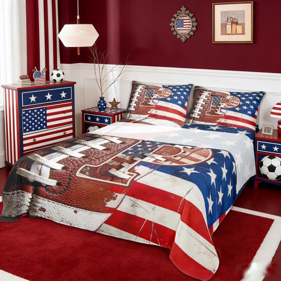 Erosebridal Football Ball Games Kids Bed Sheets,Letter P Monogrammed King Sheets For Boys Kids 4pcs