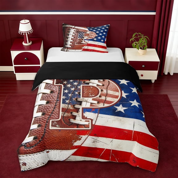 Erosebridal Football Ball Games Kids Twin Bedding,Letter P Monogrammed Duvet Cover Set For Boys Kids,Reversible black,2pcs(No Comforter)