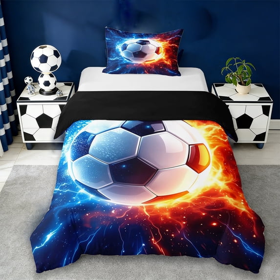 Erosebridal Football Ball Games Twin Bedding For Kids Boys,Soccer Games Sport Theme Duvet Cover Set,Reversible Black 2-Piece,No Comforter