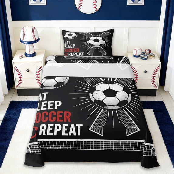 Erosebridal Football Ball Games Twin Sheet Sets,Soccer Sport Themed Bedding For Kids Boys 3-Piece