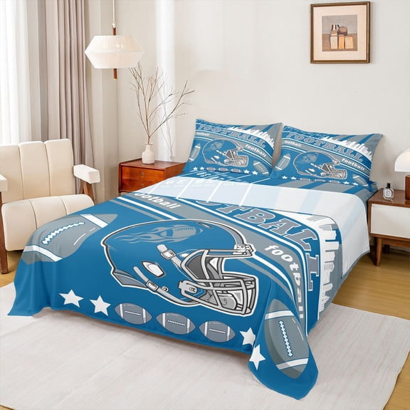 Erosebridal Football Bed Sheets Set Queen Size Teens Detroit Sheet Set American Football Gifts for Football Fans Women Men Football City Sheets with Deep Pocket Fitted Sheet