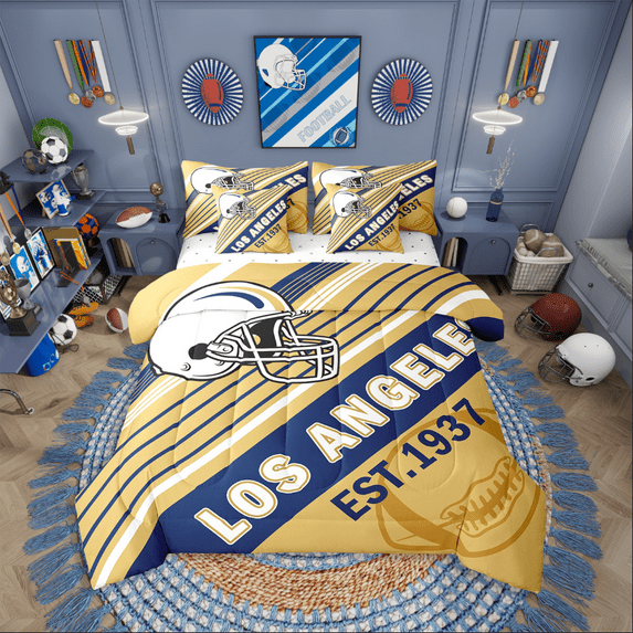 Erosebridal Football Bed in a Bag Full size,Ball Game Bed Set,Sport Decor (Los Angeles),Reversible,Lightweight,7 Pieces