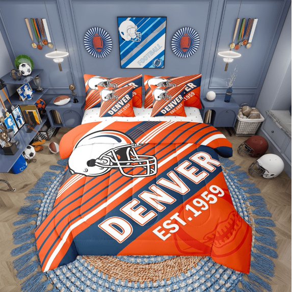 Erosebridal Football Bed in a Bag King size,Ball Game Bedding King Size,Sport Decor (Denver),Reversible,Ultra Soft,7pcs
