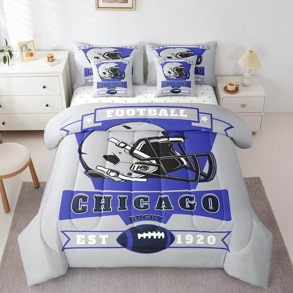 Erosebridal Football Bed in a Bag Queen size 7 Pieces, Teens Room Decor, Grey, Ultra Soft, Chicago