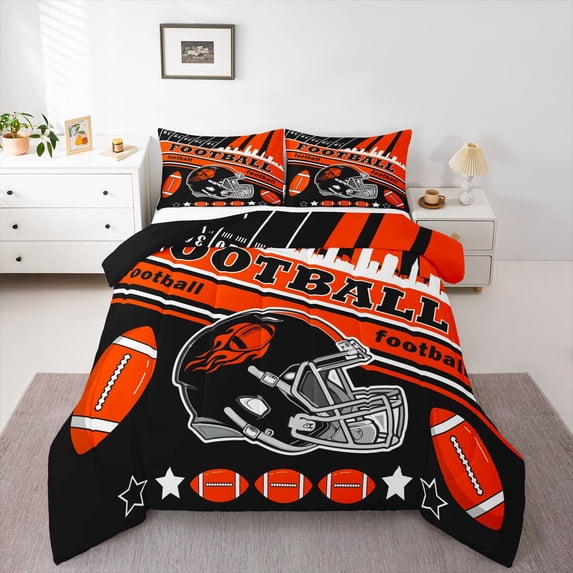 Erosebridal Football Bedding Set Full Size Cleveland Comforter Set American Football Gifts for Football Fans Women Men Football City Comforter Rugby Sports Duvet Set Bedroom Decor