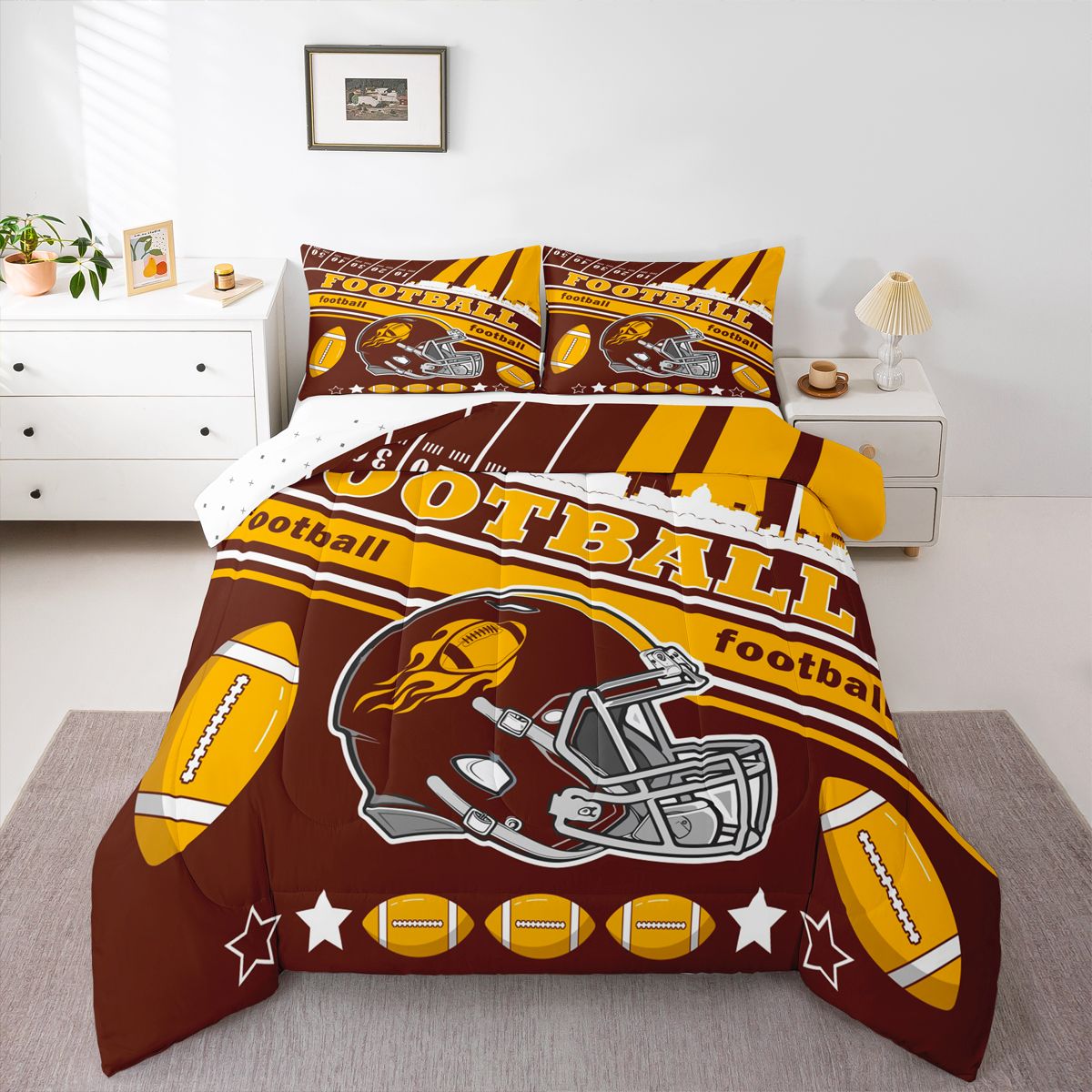 Erosebridal Football Bedding Set Full Size Washington Comforter Set American Football Gifts for Football Fans Women Men Football City Comforter Rugby Sports Duvet Set