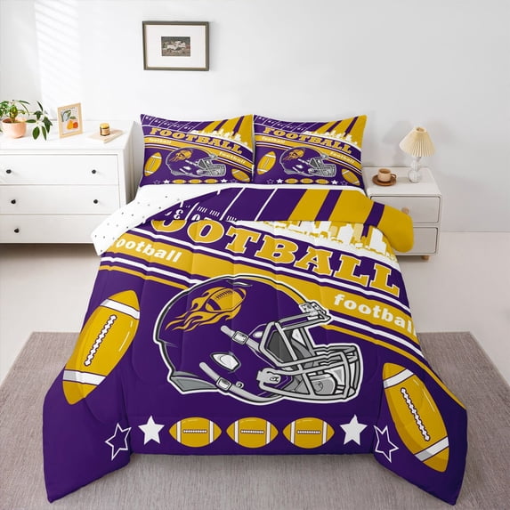 Erosebridal Football Bedding Set Twin Size Minnesota Comforter Set American Football Gifts for Football Fans Women Men Football City Comforter Rugby Sports Duvet Set Bedroom Decor