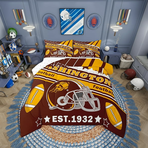 Erosebridal Football Bedding Set Twin Size Washington Comforter Set American Football Gifts for Football Fans Women Men Football City Comforter Rugby Sports Duvet Set