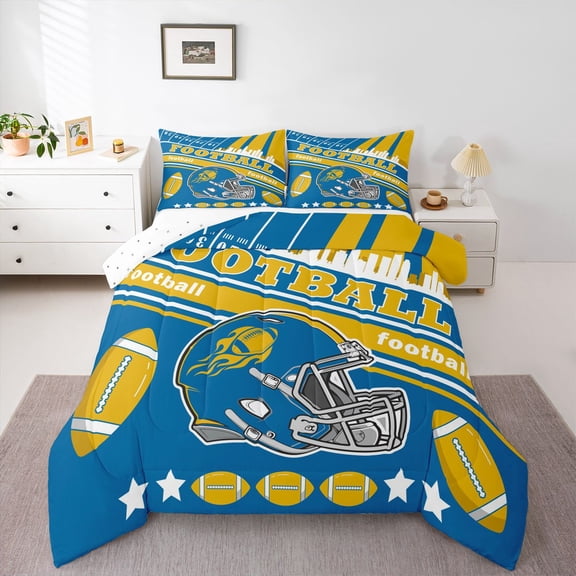 Erosebridal Football Bedding Set Full Size Los Angeles Comforter Set American Football Gifts for Football Fans Women Men Football City Comforter Rugby Sports Duvet Set Bedroom Decor