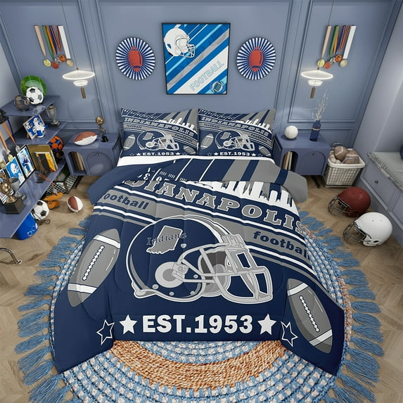 Erosebridal Football Bedding Set King Size Indianapolis Comforter Set American Football Gifts for Football Fans Women Men Football City Comforter Rugby Sports Duvet Set
