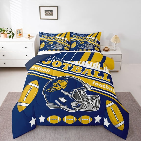Erosebridal Football Bedding Set Women Men Twin Size Los Angeles Comforter Set American Football Gifts for Football Fans Football City Comforter Rugby Sports Duvet Set Bedroom Decor