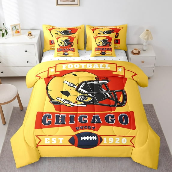 Erosebridal Football Bedding Sets King Size 7-Piece Teens, Breathable, Gold, Chicago