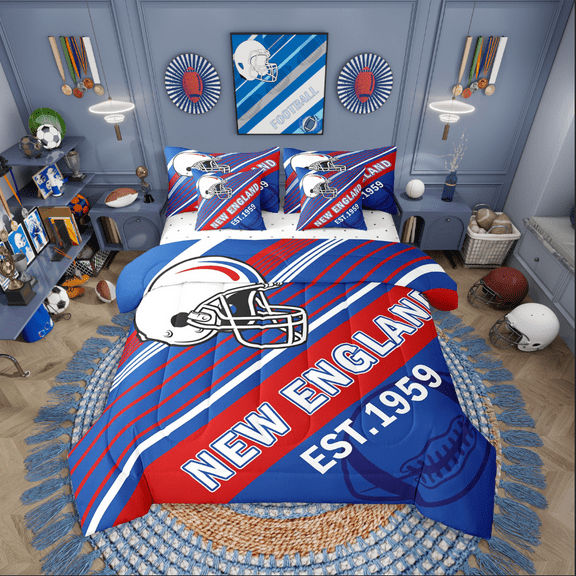 Erosebridal Football Bedding Sets Twin Size,Ball Game Comforter Sets with Sheets,Sport Decor (New England),Reversible,Breathable,7-Piece