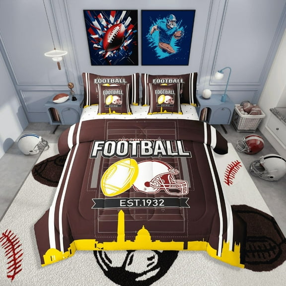 Erosebridal Football Bedding Sets Twin Size,Ball Gamer Comforter Sets with Sheets,Sports Theme Decor,Reversible,Breathable,7-Piece