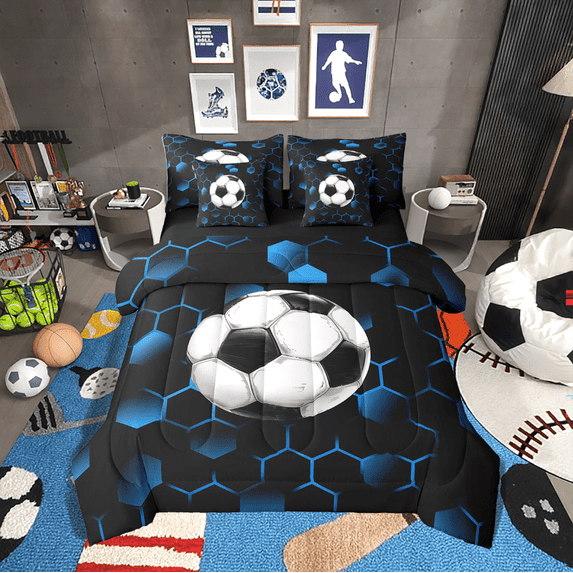 Erosebridal Football Bedding Sets Twin Size,Geometric Hexagon Comforter Sets with Sheets,Sport Decor,Reversible,Breathable,7-Piece