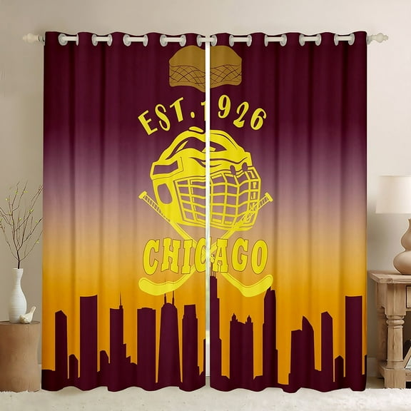 Erosebridal Football Chicago Curtains and Drapes (42x63), Soccer Sport 30%-50% Blackout Curtains for Bedroom, Yellow Orange Curtains for Living Room, Window Curtains Bedroom Decorative
