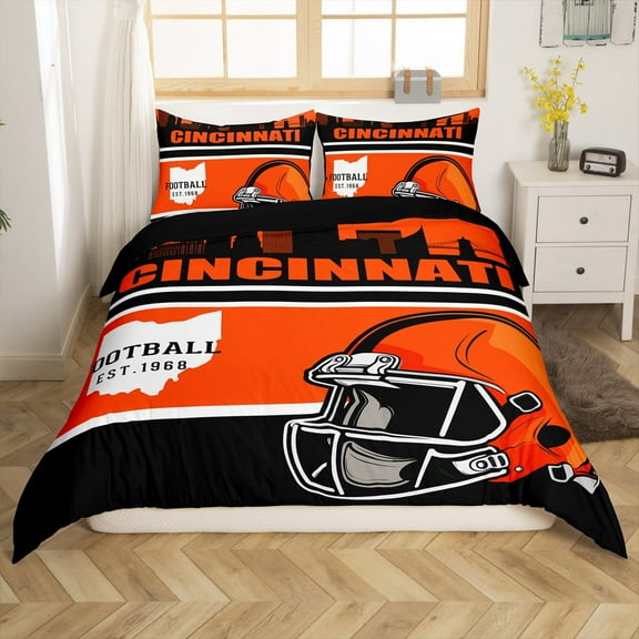 Erosebridal Football Cincinnati Comforter Cover Twin, Soccer Sport Duvet Cover Twin, Black Orange Reversible Bedding Twin Size, Breathable Room Decoration, 2pcs（No Comforter）