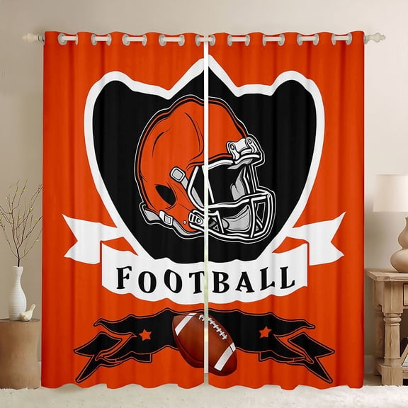 Erosebridal Football Cincinnati Curtains for Living Room, Soccer Sport 30%-50% Blackout Curtains Set of 2 (38x45), Orange Black 30%-50% Black Out Curtains, Window Curtains Room Decoration