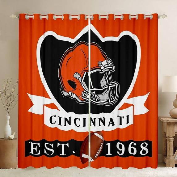 Erosebridal Football Cincinnati Curtains for Living Room, Soccer Sport 30%-50% Blackout Curtains Set of 2 (38x45), Orange Black 30%-50% Black Out Curtains, Window Curtains Room Decoration