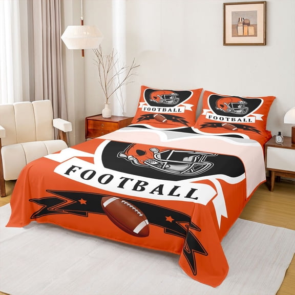 Erosebridal Football Cincinnati Sheet Set Twin, Soccer Sport Twin Sheet Sets, Orange Black Bedding Sets Twin Size, Breathable Room Decoration, 3pcs