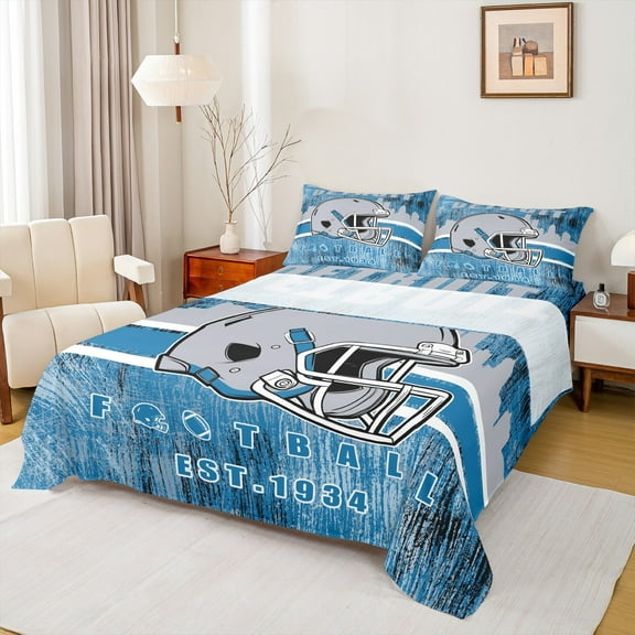 Erosebridal Football City Bed Sheets Twin, American Football Bedding Twin Size, Blue Grey, DETROIT, 3 Pieces (Top Sheet, Fitted Sheet, Pillowcase)