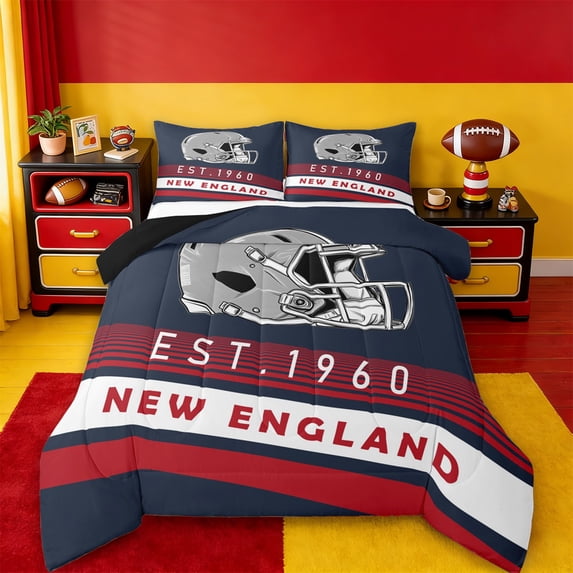 Erosebridal Football City Bedding Sets Queen with Comforter,American Football Sport Duvet Insert,New England Comforter Sets Queen Size,Stylish Bedroom Decor Reversible,3pcs