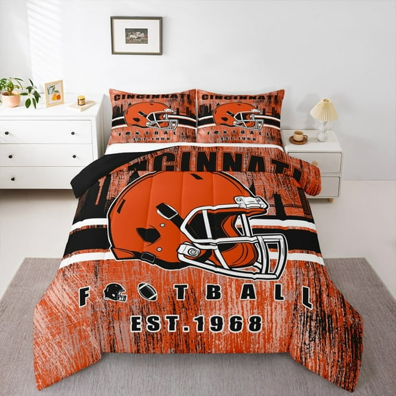Erosebridal Football City Bedding Sets Twin with Comforter, American Football Duvet Insert, Black Orange, CINCINNATI, Reversible 2-Piece, Reversible