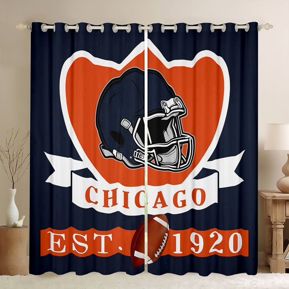 Erosebridal Football City Chicago Curtains Pack of 2 (42x84), Soccer Sport Curtains for Living Room, Navy Orange 30%-50% Black Out Curtains, Bedroom Curtains Bedroom Decoration