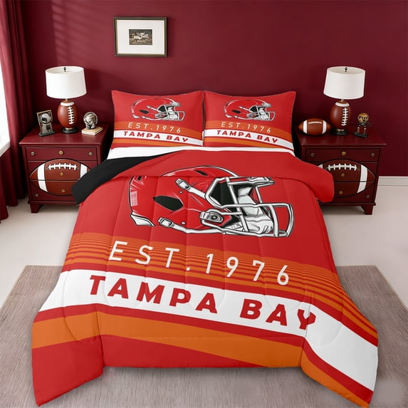 Erosebridal Football City Comforter Sets Queen Size,American Football Sport Comforters & Duvets,Tampa City Bedding Queen Comforter Set,Stylish Bedroom Decor Reversible,3-Piece