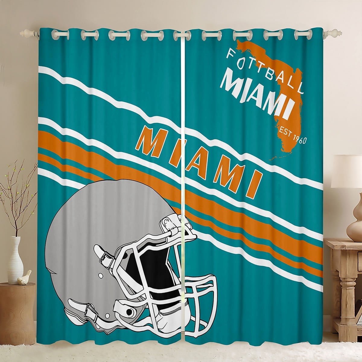 Erosebridal Football City Miami Curtains Pack of 2 (42x63),Ball Gamer 30%-50% Black Out Curtains,Teen Bedroom Decor