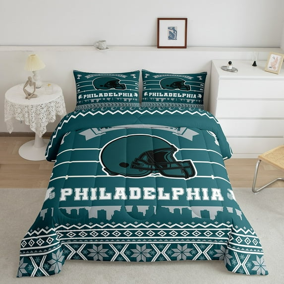 Erosebridal Football Comforter Set Teens Adults,Sports Themed Toddler Bedding Set,Rugby Bed Set,Football Lover Down Comforter Bedroom Decor,Green White(Philadelphia)
