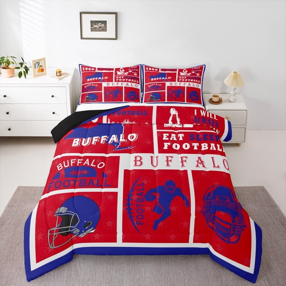 Erosebridal Football Comforter Set Twin,Rugby Bedding Set,Sports Down Comforter for Rugby Fan,Football City Reversible Bed Set with 1 Pillowcase for Bedroom(Buffalo)