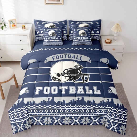 Erosebridal Kids Boys Football Comforter Set Twin Size,American Football Bedding Set Teens,Sports Themed (Comforter+Fitted+Flat Sheet+2 Pillowcases+2 Throw Pillow Covers) 7 Pieces Bed Set(Dallas)