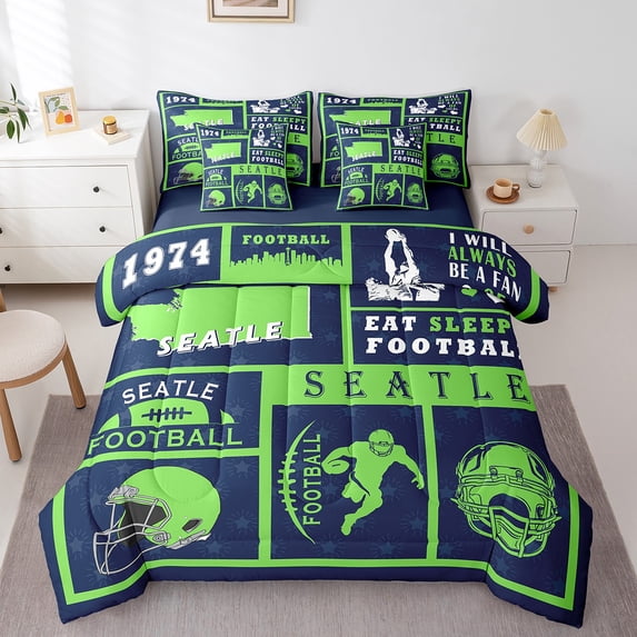 Erosebridal Football Comforter Set Twin Size,Rugby Bedding Set Teens,Sports (Comforter+Fitted+Flat Sheet+2 Pillowcases+2 Throw Pillow Covers) 7 Pieces Bed Set