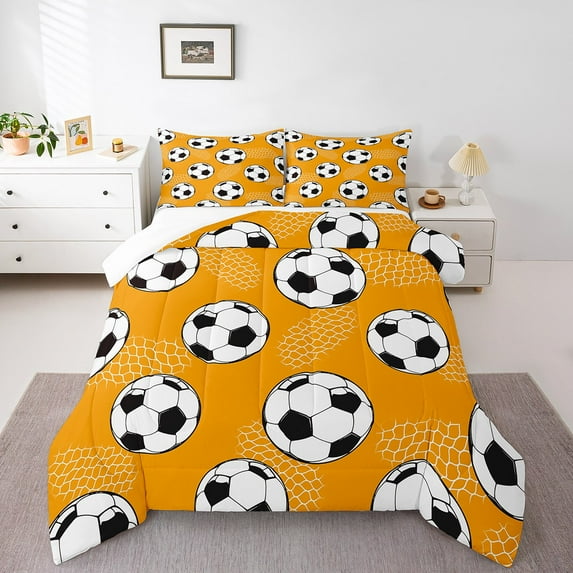 Erosebridal Football Comforter Set Twin Size Soccer Bedding Set Soccer Ball Game Yellow Comforter Sports Theme Quilt Set