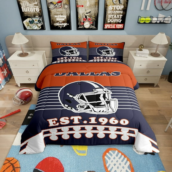Erosebridal Football Comforter Sets Full Size Teens, Breathable 3-Piece, Navy Blue, Dallas