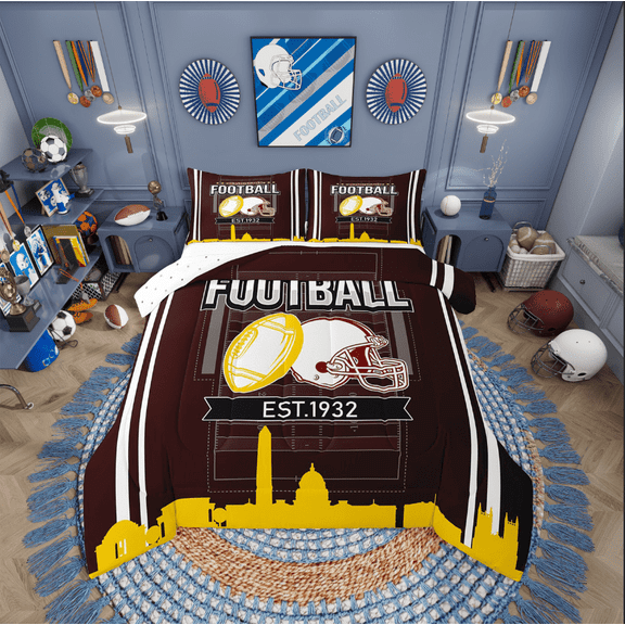 Erosebridal Football Comforter Sets,Ball Gamer Comforters & Duvets,Sports Theme Decor,Reversible,Breathable,2pcs