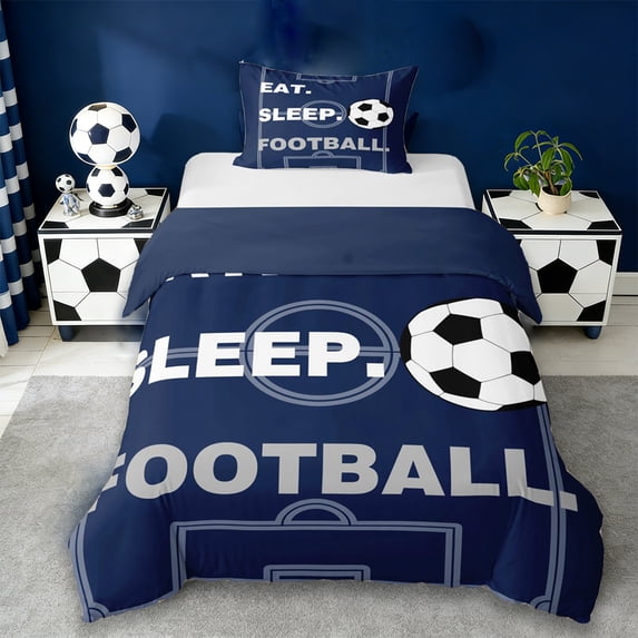 Erosebridal Football Court Pattern Twin Bedding,Ball Sport Games Duvet Cover Set For Soccer Lovers,Reversible Navy 2-Piece,No Comforter