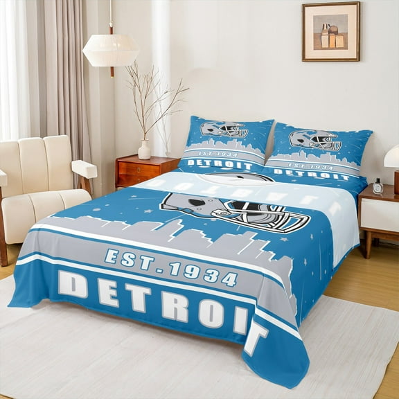 Erosebridal Football Detroit Sheet Set Twin, Soccer Sport Twin Sheet Sets, Royal Blue Bedding Sets Twin Size, Breathable Bedroom Decoration, 3pcs